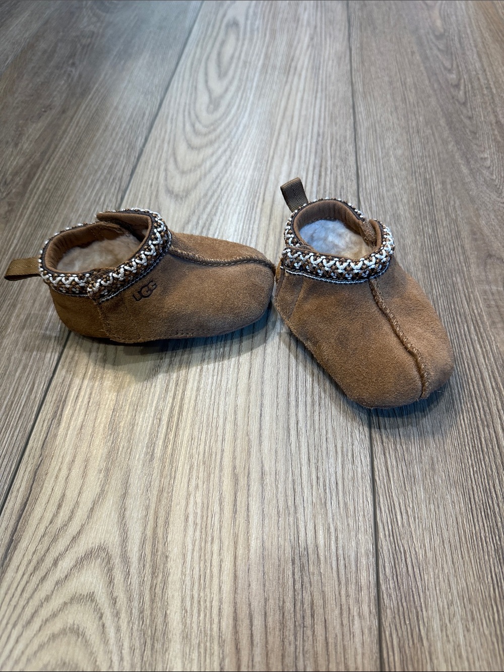 UGG Kids Chestnut Suede Slip-On Booties with Knit Cuff